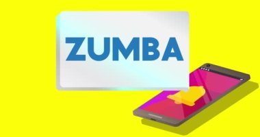 Zumba. Taşınabilir bilgi aygıtı ekranından bildirim baloncuğu üzerine metin. Mobil uygulama mesajı, bağlantı, iletişim konsepti. Canlandırılmış video.