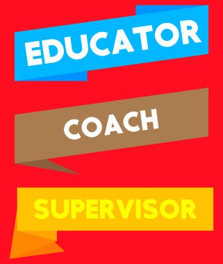 Eğitmen, Koç, Denetmen metniyle kurdele seti. Banner şablonu. Etiket etiketi. İmzala.