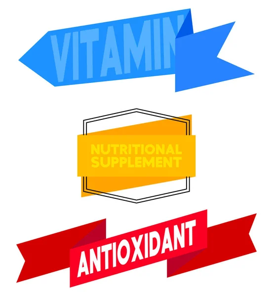 Conjunto Fita Com Vitamina Suplemento Nutricional Texto Antioxidante Modelo Banner — Vetor de Stock