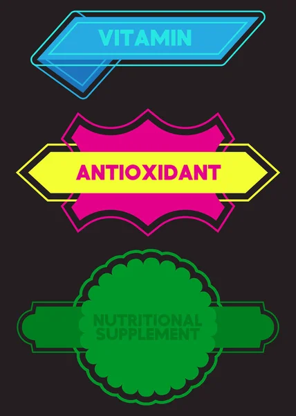 Conjunto Fita Com Vitamina Suplemento Nutricional Texto Antioxidante Modelo Banner — Vetor de Stock