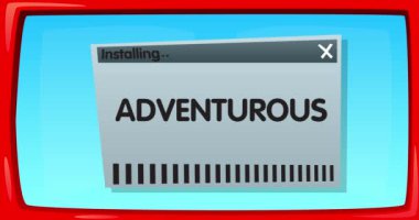 Bir kurulum penceresinde Adventurous sözcüğüyle soyut çizgi film ekranı.