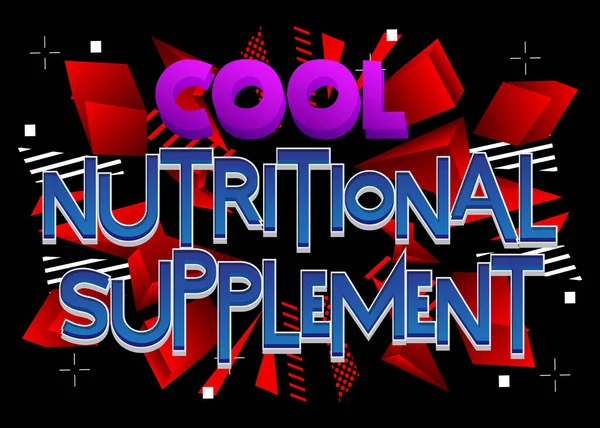 Suplemento Nutricional Fresco Palavra Escrita Com Fonte Infantil Estilo Cartoon — Vetor de Stock
