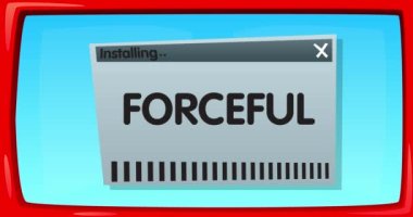 Bir kurulum penceresinde Zorlayıcı sözcüğe sahip soyut çizgi film ekranı.