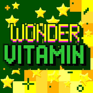 Harika Vitamin. geometrik grafik arkaplanlı pikselli kelime. Vektör çizgi film illüstrasyonu.