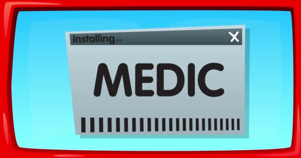 安装窗口中带有Medic字的抽象卡通屏幕 — 图库视频影像
