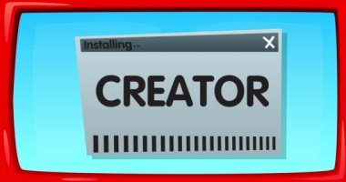 Kurulum penceresinde Yaratıcı kelimesiyle soyut karikatür ekranı.