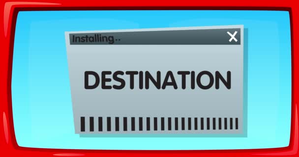 Абстрактный Мультипликационный Экран Словом Destination Окне Установки — стоковое видео