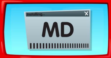 MD ile başlayan çizgi film bilgisayarı. Bir ekran kurulum penceresini gösteren video iletisi.