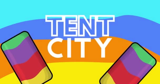 Palavra Tent City Com Dois Sorvetes Coloridos — Vídeo de Stock