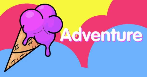 Sorvete Com Texto Aventura Desenho Animado Colorido Comida Doce Verão — Vídeo de Stock