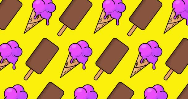 Ice Cream Background Video Colorful Animated Summer Sweet Food Cartoon — Stock Video