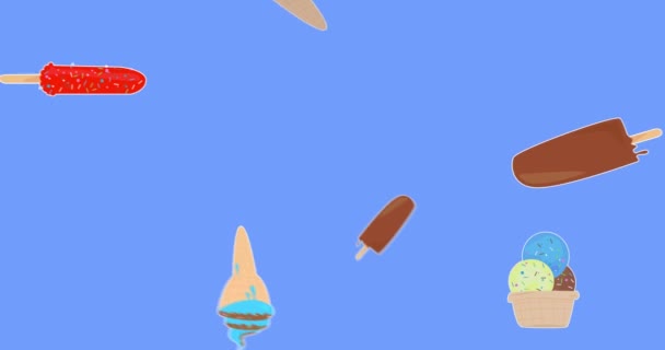 アイスクリームの背景ビデオ カラフルなアニメーション夏甘い食べ物漫画 4K解像度アニメーション動画 — ストック動画