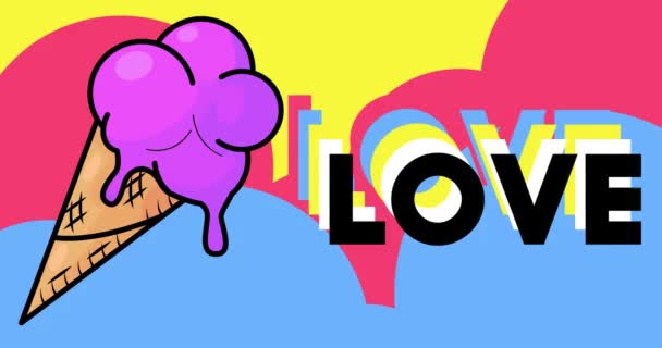 Ice Cream Love Text Colorful Animated Summer Sweet Food Cartoon — 图库视频影像