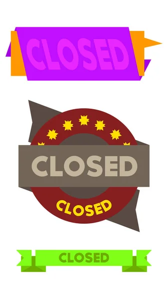 Set Ribbon Closed Text Banner Template Label Sticker Sign — Stok Vektör