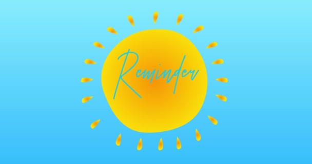 Reminder Text Center Yellow Hot Summer Sun Blue Sky Simple — Vídeo de Stock