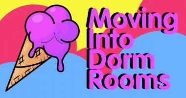 Yurt Odalarına Taşınan Dondurma metni. Renkli animasyon dans eden yaz tatlı yemek çizgi filmi. 4k çözünürlük canlandırması, hareket eden resim.