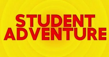 Student Adventure text with yellow hot summer sun. Simple animation of a bright orange sunlight.