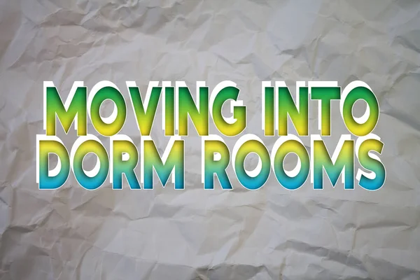 Moving Into Dorm Rooms text with Torn, Crumpled White Paper on colored background.