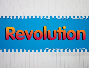 Renkli arkaplan üzerine Buruşuk Beyaz Kağıt ile Devrim metni.