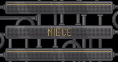 Niece text on a Digital Led Panel. Announcement Message with Light Equipment.