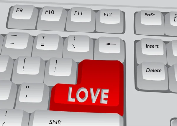 Teclado Computador Com Texto Amor Close Uma Parte Dispositivo Computador —  Vetores de Stock