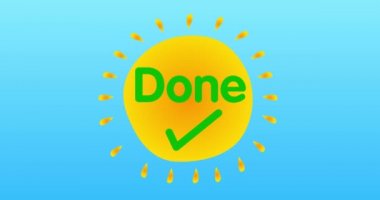 Mavi gökyüzünde sarı, sıcak bir yaz güneşinin ortasında işaretli mesaj atıldı. Parlak turuncu güneş ışığının basit bir animasyonu.