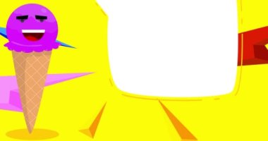 Dondurma çok önemli diyor. Renkli animasyon yaz tatlı yemek çizgi film karakteri. 4k çözünürlük canlandırması, hareket eden resim.