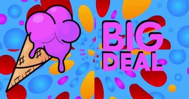 Морозиво Текстом Big Deal Барвисті Анімовані Танцюючі Літні Солодкі Страви — стокове відео