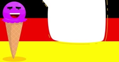 Ice Cream saying Berlin. Colorful animated summer sweet food cartoon character. 4k resolution animation, moving image.