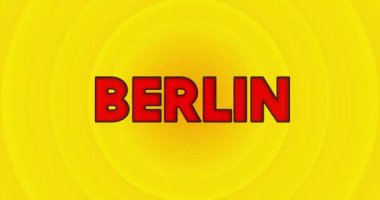 Berlin text with yellow hot summer sun. Simple animation of a bright orange sunlight.