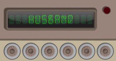 Husband text on a Digital Led Panel. Announcement Message with Light Equipment.