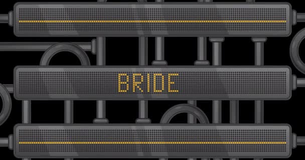 Bride text on a Digital Led Panel. Announcement Message with Light Equipment.