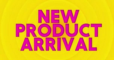 New Product Arrival text with yellow hot summer sun. Simple animation of a bright orange sunlight.