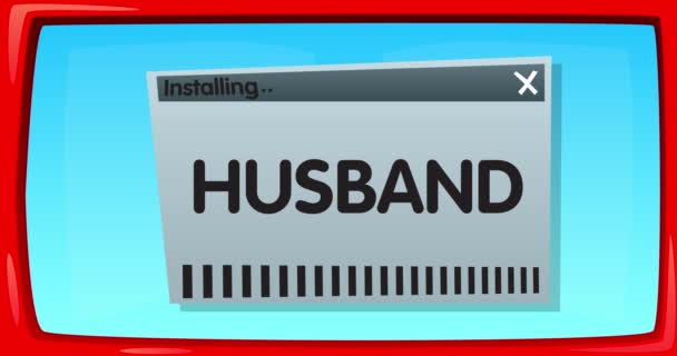 Cartoon Computer Word Husband Video Message Screen Displaying Installation Window — Stockvideo