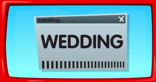 Cartoon Computer Word Wedding Video Message Screen Displaying Installation Window — Stockvideo