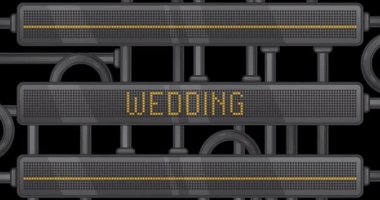 Wedding text on a Digital Led Panel. Announcement Message with Light Equipment.