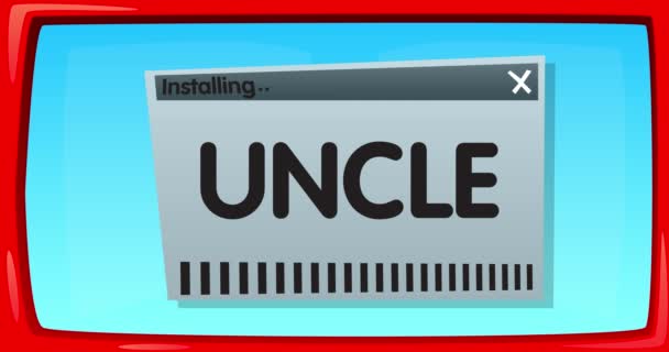 Cartoon Computer Word Uncle Video Message Screen Displaying Installation Window — Vídeo de stock