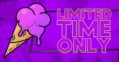 Ice Cream with Limited Time Only text. Colorful animated dancing summer sweet food cartoon. 4k resolution animation, moving image.