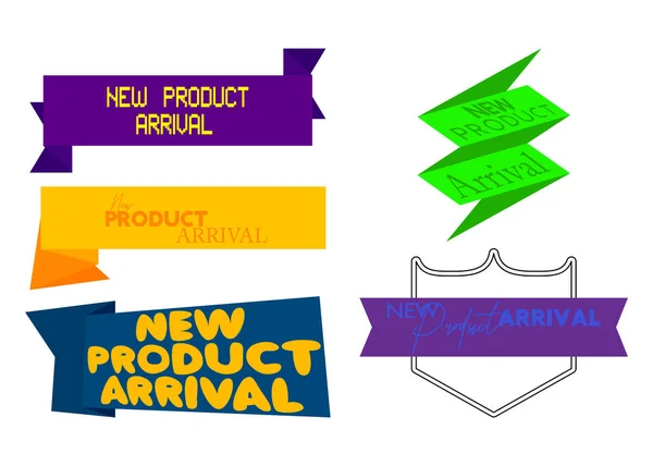 Set Ribbon New Product Arrival Text Banner Template Label Sticker — Stock Vector