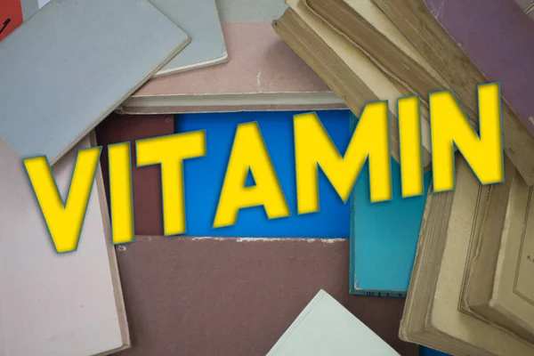 Vitamin Word Opened Book Vintage Natural Patterns Old Antique Paper — Fotografia de Stock