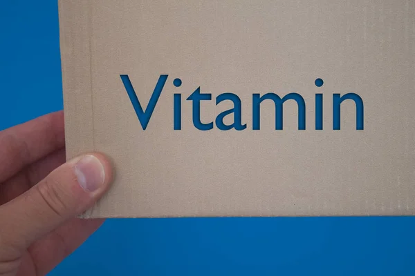 Vitamin Word Cardboard Box Brown Folded Cardbox — Fotografia de Stock
