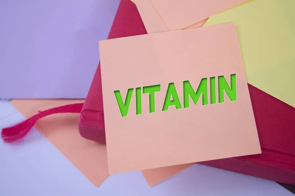 Vitamin Text Adhesive Note Paper Event Celebration Reminder Message — Fotografia de Stock
