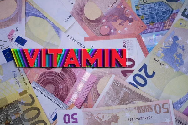 Vitamin Word Money Paper Currency Background Different Banknotes — Fotografia de Stock