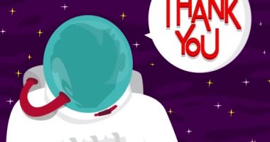 Astronaut saying Thank You in space with speech bubble. Abstract cartoon animation. 4k HD Format resolution video.