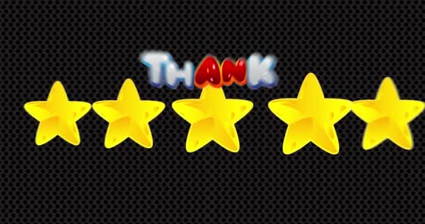 Ять Зірок Текстом Подяки Анімований Рейтинг Словами Мультфільм Анімація Премії — стокове відео