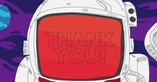 Astronaut Space Thank You Text His Helmet Abstract Dancing Line — Vídeo de Stock