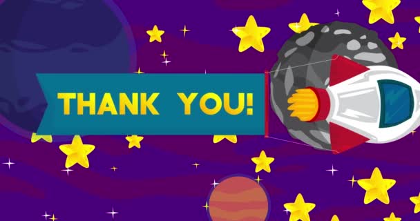 Rocket Thank You Banner Space Cartoon Animation — Stockvideo
