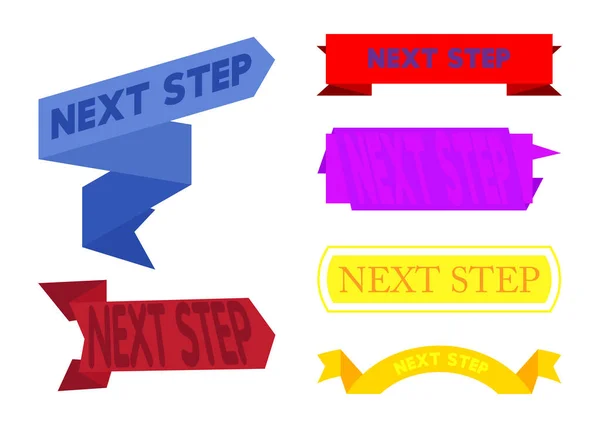 Set Ribbon Next Step Text Banner Template Label Sticker Sign — 图库矢量图片