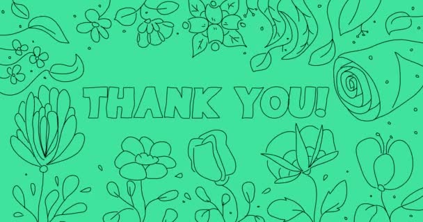 Flower Line Art Background Thank You Text Wildflower Cartoon Border — Stok Video