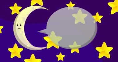 Moon saying Save The Date. Text with speech bubble on the night sky. Cartoon animation video.